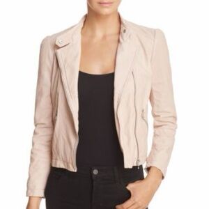 Rebecca Taylor Brush Pink Real Leather Motorcycle Jacket Cropped